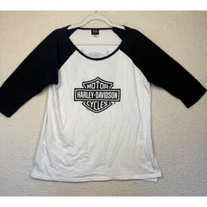 Harley-Davidson Shirt Womens 2X White Black Raglan 3/4 Sleeve Chippewa Falls